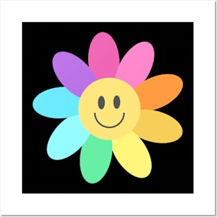 Rainbow Smiley Face Flower Posters and Art